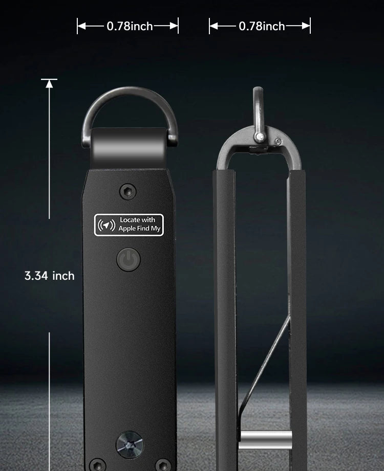 Dimension diagram of the NURVION keychain showing 0.78 inch width and 3.34 inch height, next to its keyring clasp outline