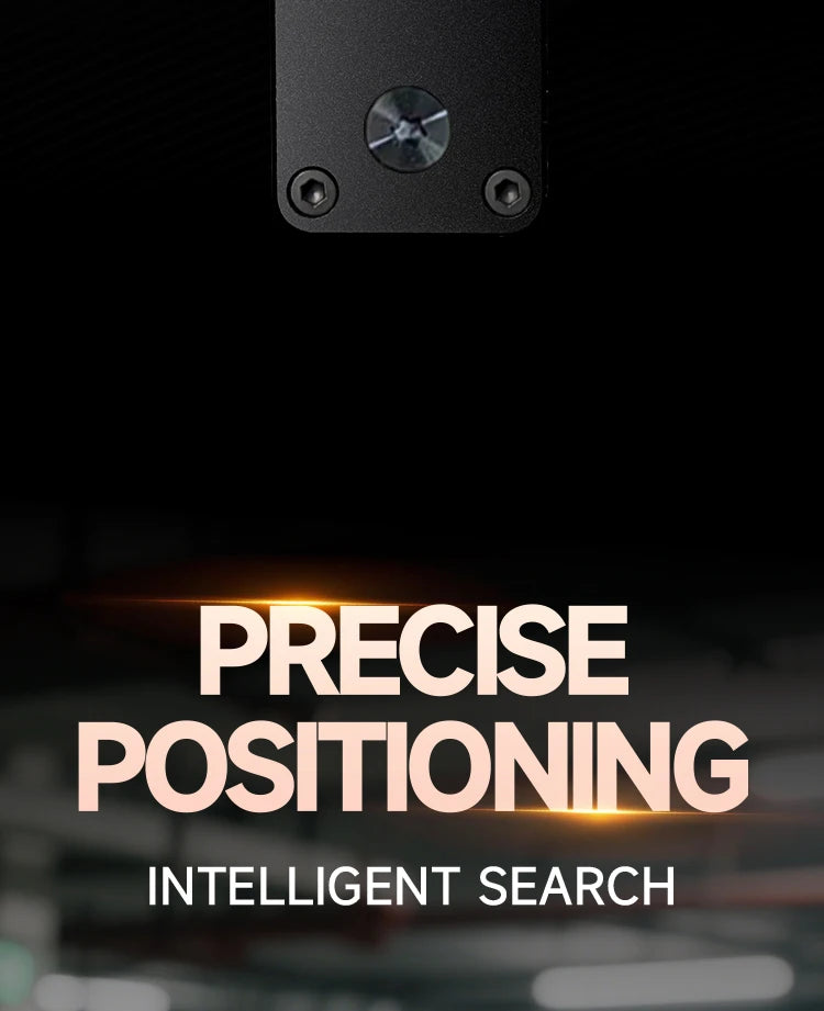 Marketing graphic with the text Precise Positioning, Intelligent Search, over a close-up of the NURVION keychain's top corner
